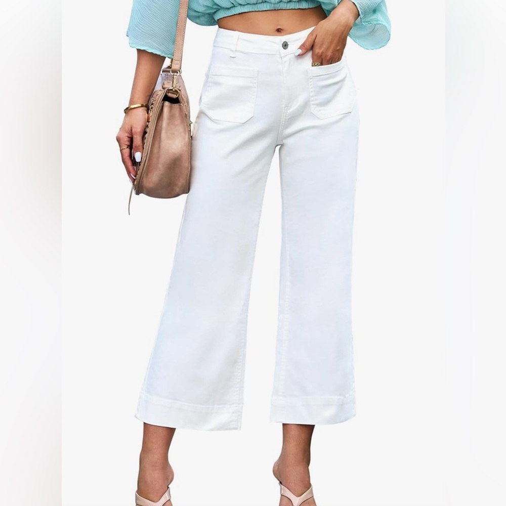White Wide-Leg Crop Jeans - Women's Casual Pants